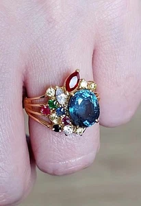 14k YELLOW GOLD GENUINE Assorted Gemstones RING Sz 6 - Picture 1 of 5