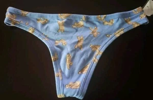 NWT AERIE blue Gingerbread Men Cotton Thong Panties Sz M - Picture 1 of 3