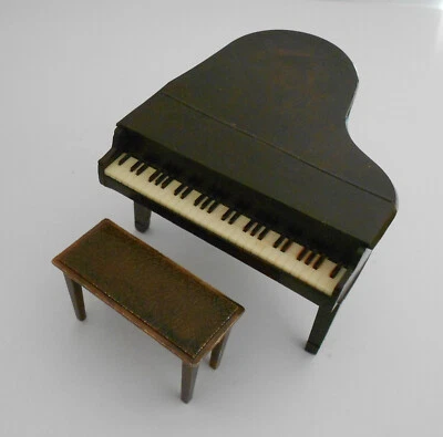 老式娃娃屋Renwal钢琴和长凳编号 L74 L75 银色 — 第 1/4 张图片
