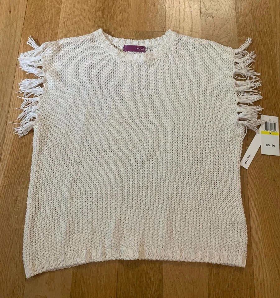Girls 14-16 NWT AQUA Bloomingdales Size Medium M Crochet Sweater Vest White - Image 1 of 3