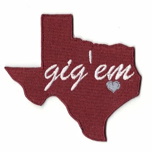 State Of Texas University Gig 'em Heart Logo Embroidered Iron On Patch - Picture 1 of 1