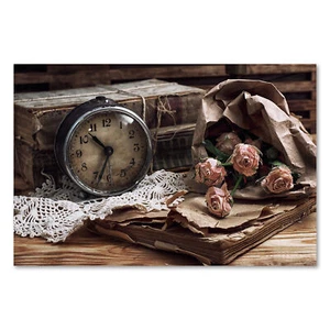 Póster 0969 Póster Lienzo Vintage, Reloj Rosas Libros Despertador Antiguo Anticuado - Imagen 1 de 7
