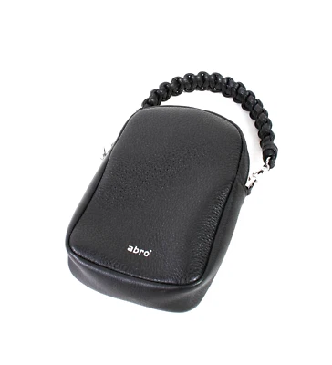 ABRO Bolso Teléfono Cuero Vaca Granulado Negro Correa Larga Falta Foto 1 de 4