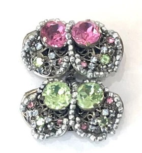 Vintage Miriam Haskell rosa & grün Anstecknadel Brosche signiert - Bild 1 von 5