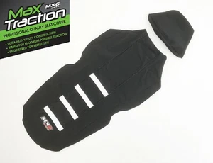YAMAHA YZF250 YZ250F 2019-2023 RIBBED GRIPPER SEAT COVER BLACK + WHITE STRIPES - Imagen 1 de 3