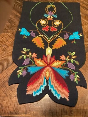 Pier One  Colorful Table Runner 14x47” Embroidered Flowers Leafs - Image 1 of 3