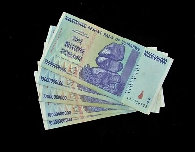 5 piezas x Billetes de 10 mil millones de dólares de Zimbabue / 2008-moneda circulada Foto 1 de 2