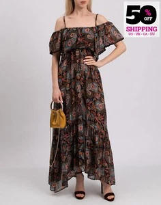 Abito maxi balza ANJUNA RRP €680 taglia M paisley spalle fredde Made in Italy - Foto 1 di 7