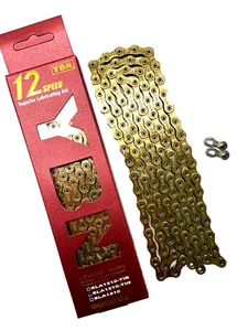 YBN SLA1210-TIG - GOLD 12 Speed Road or Mountain Bike Chain Shimano MTB RED BOX - Picture 1 of 24