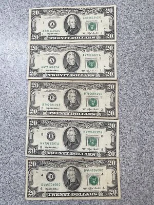 Lot of 5 - 1993 $20 Dollar Federal Reserve Notes Vintage Rare 31 Years Old - Image 1 of 4