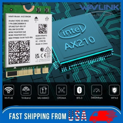 WAVLINK Intel AX210 WiFi 6E WiFi Card M.2 Key A/E Tri-Band Network Adapter Bluetooth5.3