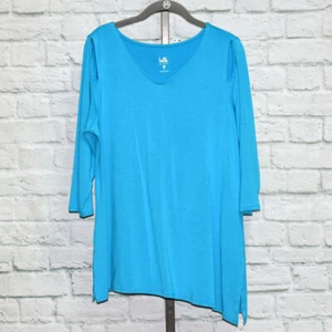 Belle by Kim Gravel Top Gr. S blau mit asymmetrischem Saum 3/4 Arm - Bild 1 von 4