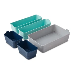 Mainstays Set of 5 Flexible Drawer Storage Organizers, Navy Teal Gray, Case Pack - Picture 1 of 12