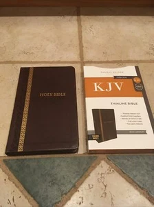 KJV THINLINE BIBLE BROWN LEATHER SOFT RED LETTER THUMB INDEX - Picture 1 of 10