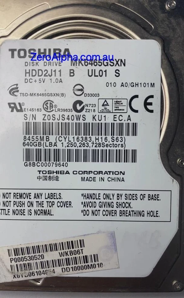 MK6465GSXN Toshiba Donor Hard Drive, HDD2J11, GH101M - Image 1 of 1