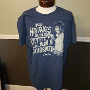 Bob Ross T-Shirt No Mistakes Just Happy Accidents Blue-Gray Unisex Size Xl - Picture 1 of 3
