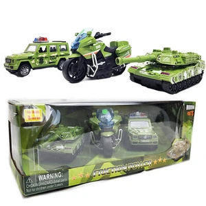 3 in 1 Kids Friction Powered Toy Military Vehicles Set w/ Tank Truck Motorcycle - Picture 1 of 22