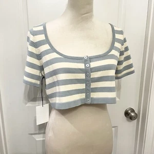 Nuevo con etiquetas Prendas de punto Callahan Cárdigan recortado Top - Rayas azules y crema - Mujeres Talla M - Imagen 1 de 7