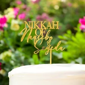 Personalised Acrylic Nikkah Cake Topper With Bride & Groom Couple Name - Picture 1 of 26