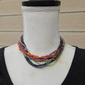 stone and glass multicolor layered choker with sterling silver clasp - Picture 1 of 5