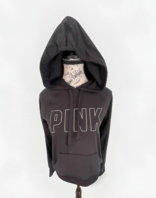 Pink Active By Victoria's Secret Light Hoodie Womens Sz Sm Black Sweatshirt Logo - Image 1 of 4