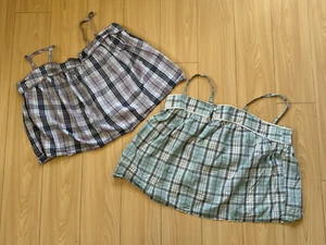 Set x 2 Plaid Sleeveless Cotton Blend Camisole Loose Fit Tops Purple | Green Lg - Picture 1 of 15