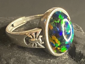 Handmade in Australia solid opal Black Widow Spider Goddess sterling silver ring - Picture 1 of 5