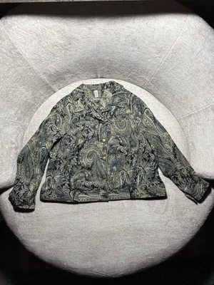 Chaqueta Caribbean Joe Mujer 2X Verde Paisley Botón Frontal Informal Blazer Foto 1 de 4