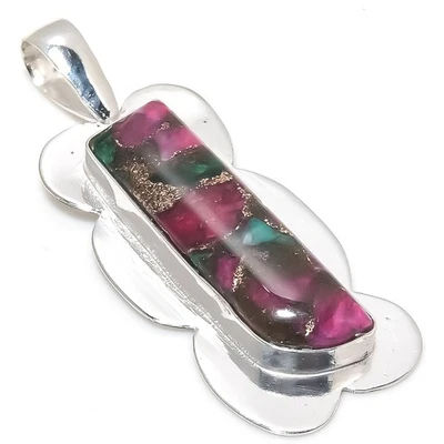 Natural Copper Zosite Gemstone 925 Sterling Silver Gift Pendant 2.48" Gift k235 - Image 1 of 4