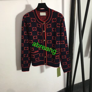 Printed round neck long sleeved wool blend knitted cardigan short sweater women - Picture 1 of 2