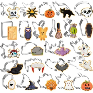 Juego de 24 piezas cortadores de galletas de Halloween - acero inoxidable formas de metal calabaza fantasma - Imagen 1 de 5
