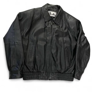 Ausgezeichnete schwarze Leder Bomber Motorrad Jacke Vintage 80er USA Full Zip Herren L - Bild 1 von 5