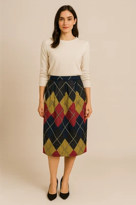 Falda Estampado A Cuadros Argyle Seda Anne Crimmins Colección Años 80 De Colección 10 M Foto 1 de 4