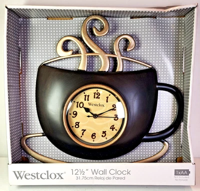 12" 3D Coffee Cup Shaped Wall Clock With Steam Rising Design Brown Works New Box - Image 1 of 4