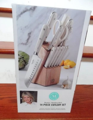 Martha Stewart, RUXTON ~ Juego de cubiertos de acero inoxidable de 14 piezas con bloque de madera de fresno ~ NUEVO Foto 1 de 4