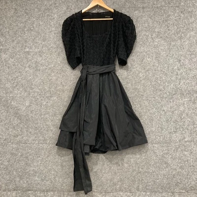 VINTAGE Carla Zampatti Dress Womens Size 14 Black Puff Sleeve A-Line Belt 20713 - image 1 of 4
