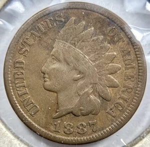 Centavo indio 1887 DDO FS-101 S-1 EN MUY BUEN ESTADO muy fina moneda troquel doble sin certificación - Imagen 1 de 5