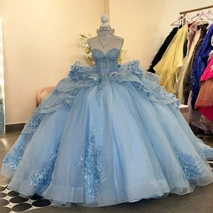 Vestidos de quinceañera Sweetheart para niñas apliques lazo en capas vestidos de baile bata - Imagen 1 de 8
