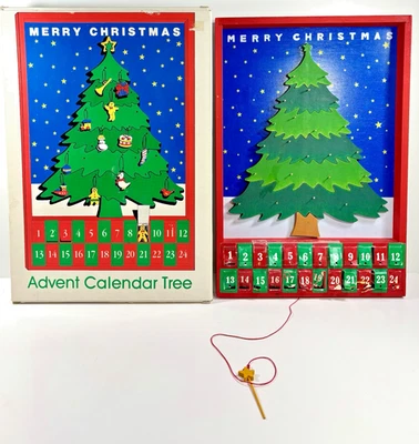 Vintage Department 56 Advent Calendar Tree w/ 24 Miniature Wood Ornaments *READ* - Image 1 of 4