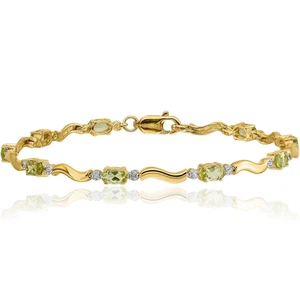 10K Solid Yellow Gold Diamond Peridot Tennis Bracelet - Picture 1 of 12