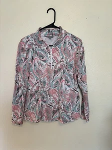 T by Talbots Paisley 1/4-Reißverschluss Pullover Oberteil pink türkis weiß Large Petite LP - Bild 1 von 8