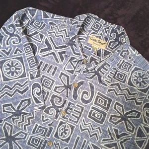 Cooke Street Honolulu Hawaiian Shirt Mens XL Reverse Print Geometric Blue Vtg - Picture 1 of 6