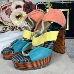 Jimmy Choo Women's Multicolor Block Heel Open Toe Suede Sandals Size 39 - Picture 1 of 14