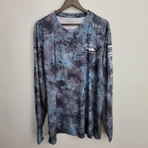 HUK Mens Fishing Shirt XXL Blue Gray Camo Long Sleeve Performance Ocean City MD - Picture 1 of 8
