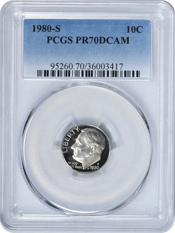 1980-S Roosevelt Dime PR70DCAM PCGS Cover