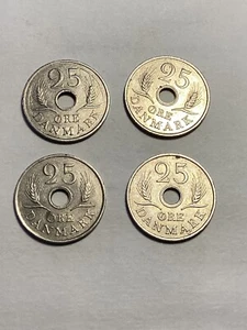 Lot of 4 Denmark 25 Ore Coins 1967, 68, 69 & 72 Free Shipping - Picture 1 of 4
