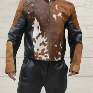 Braune Hair-On Rindslederjacke Herren | echtes Ponyfell Western Oberbekleidung - Bild 1 von 4