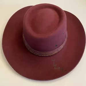 NWT Free People x Mossant Mulholland Cowboy Western Hat Sz M Burgundy Wool Felt - Picture 1 of 3
