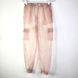 LOVE J Hose Damen L Rosa Blush Hose Transparent Organza Cargo Festival Boho Neu ohne Etikett - Bild 1 von 9
