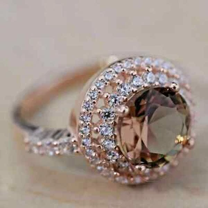 2Ct Round Cut Lab Created Morganite Halo Engagement Ring 14K Rose Gold Plated - Picture 1 of 3